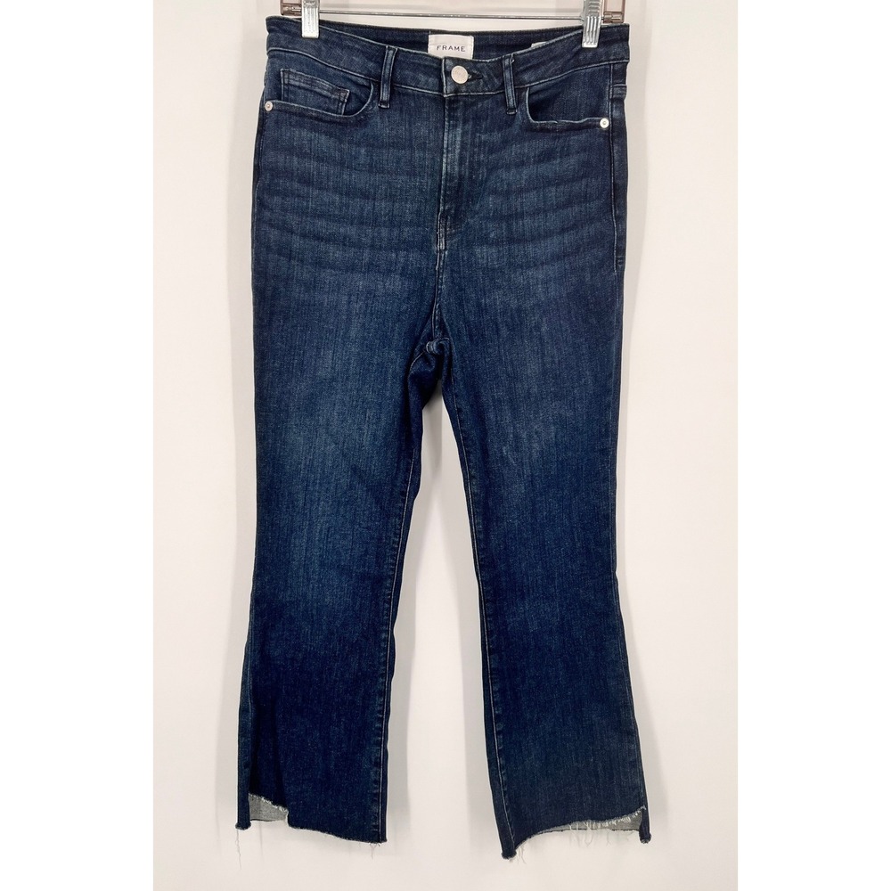 FRAME Le Crop Mini Boot Jeans Naples Dark Wash Raw Hem 29 LCMBCH291